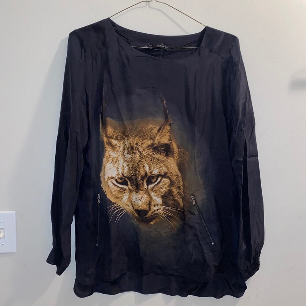 Zara Black Cougar Long Sleeve Blouse